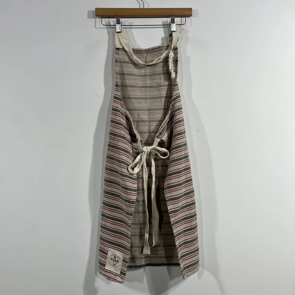 FEED West Elm Striped Canvas Apron Cotton Wool Blend Made in USA Kitchen Cottage